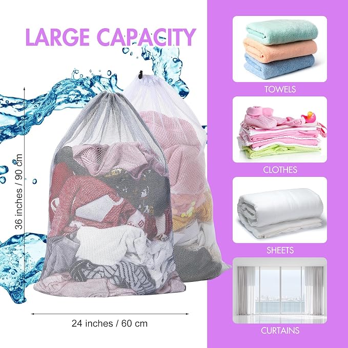 Berlune 30 Pack Large Mesh Laundry Bags | Oversized breathable mesh bags help sort and transport laundry for dorms, rentals, laundromats and facilities. - Image 2
