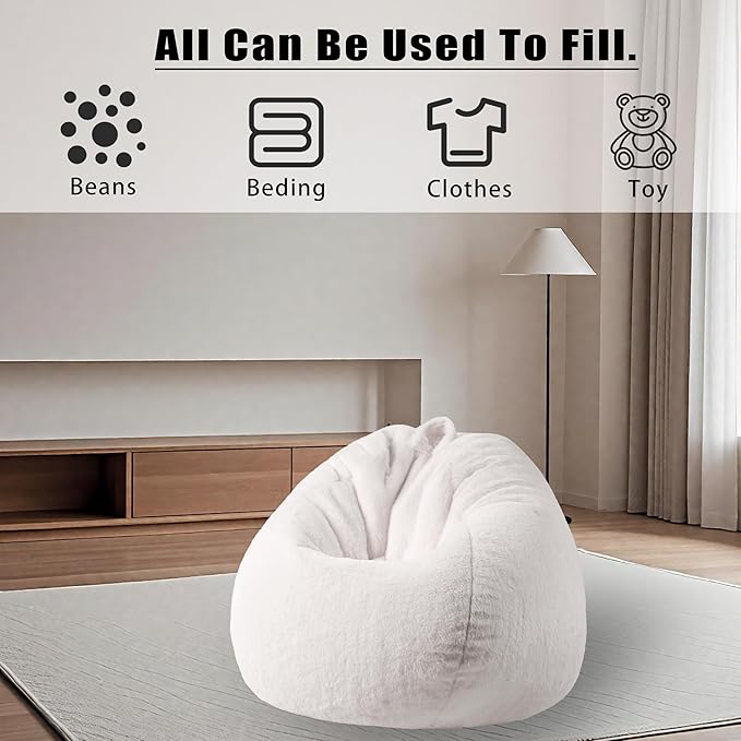 Faux Fur Bean Bag Cover (No Filler) Stuffed Animal Storage Adults Kids Pink | Bean Bag Covers Large Bean Bag Sofa for Kids Teens, furry fuzzy surface, for living room bedroom kids holiday gift - Image 5
