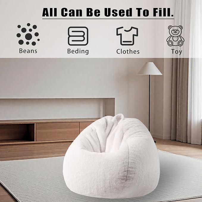 Faux Fur Bean Bag Cover (No Filler) Stuffed Animal Storage Adults Kids Blue | Bean Bag Covers Large Bean Bag Sofa for Kids Teens, furry fuzzy surface, for living room bedroom kids holiday gift - Image 6
