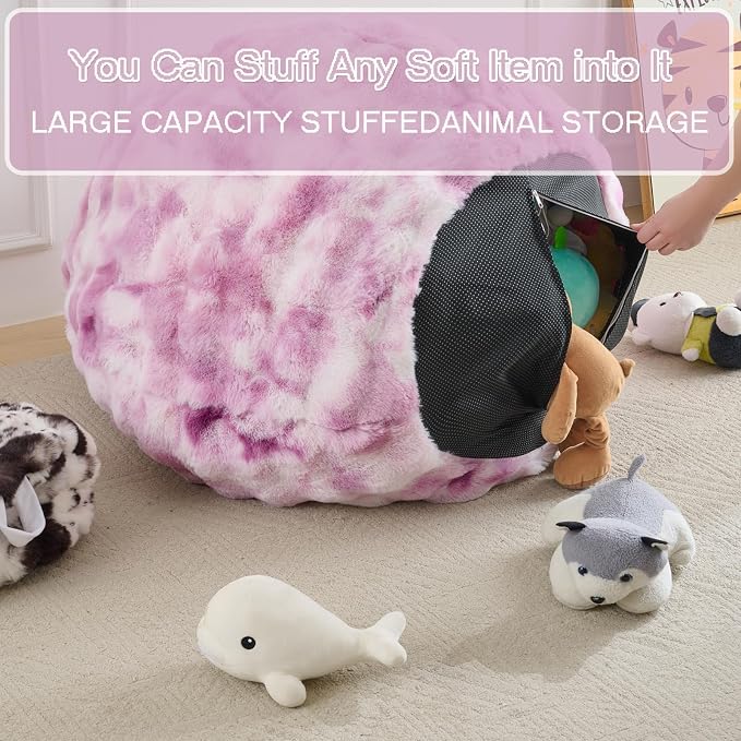 Fluffy Faux Rabbit Fur Bean Bag Chair Cover(No Filler),Cozy Shaggy Bubble Stuffed Animal Storage Large Bean Bag Cover for Bedroom Living Room,Fuzzy Bean Bag Cover Girls Teens Adult,Tie-dye Lavender - Image 4