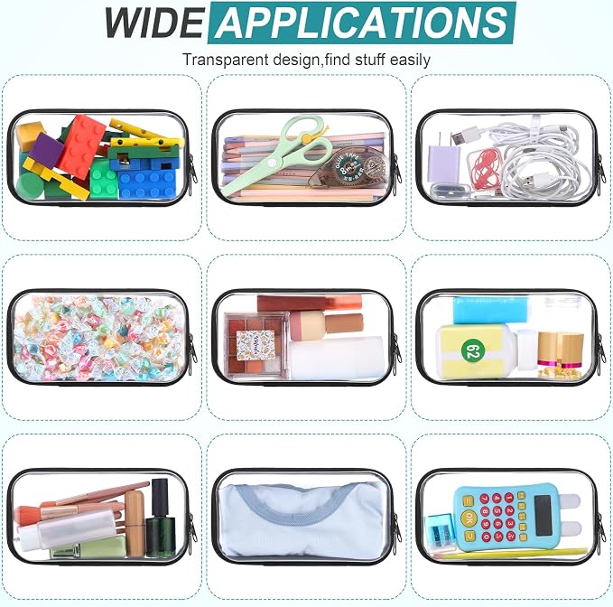 Sanwuta 6 Clear Hard Zipper Case,Black,7.48 X 3.94 X 2 Inch | Pencil Case Pouches ,Makeup Bag,Plastic Toiletry Diaper Bag ,Travel Toy Storage,Waterproof Organizer Bins - Image 7