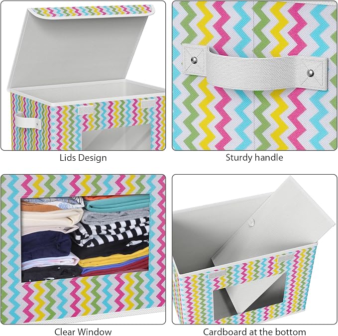 Univivi Fabric Foldable Storage Boxes with Lids, 4 Pack, Colorful | 17 x 12 x 12 In Large Stackable Storage Bins with Lids, Closet Organizers and Storage Cube Basket for Home, Office, Bedroom - Image 4