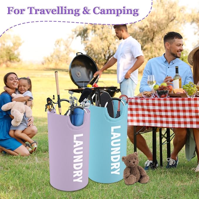 Set of 2 Collapsible Laundry Baskets with Handles, 95L Big Laundry Hampers for Bedroom, Waterproof Clothes Baskets, Independent Dirty Clothes Hamper for Travel, Nursery, Purple/Blue - Image 9