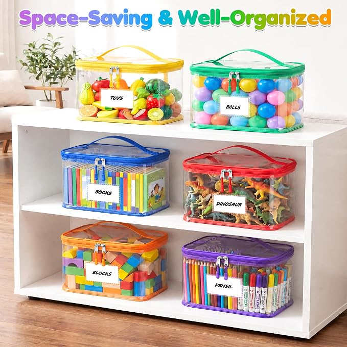 6-Pack Large Clear Toy Storage Bags Transparent Waterproof With Zippers & Labels Durable Reusable Organizer for Blocks,Puzzles & Games - Image 3