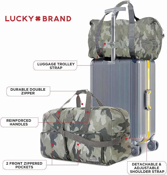 Lucky Brand Large Duffle Bag for Travel, Foldable Weekender Duffel bag | Travel Overnight Duffel bag, Adjustable Shoulder Strap, Front Zip Pockets, Spacious Capacity, Unisex Lightweight Travel Bag - Image 6