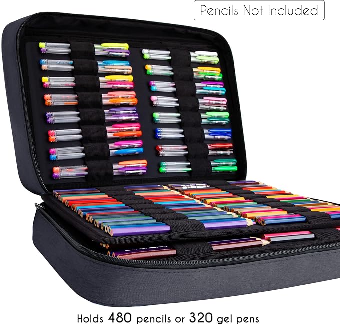 YOUSHARES Big Capacity Colored Pencil Case - 480 Slots large Pen Case Organizer with Multilayer Holder for Prismacolor Colored Pencils & Gel Pen (Black) - Image 4