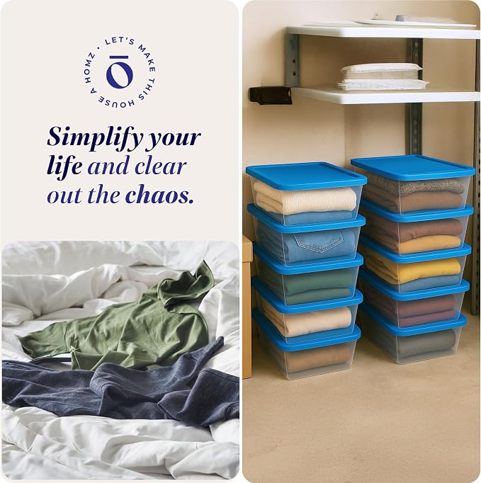 HOMZ 10-Pack Snaplock, Small Clear Plastic Storage Organizer Bins w/Lids, 6 Quart, Blue - Stackable Container Boxes for Bedroom, Bathroom, Garage, and Office Organization - Image 6