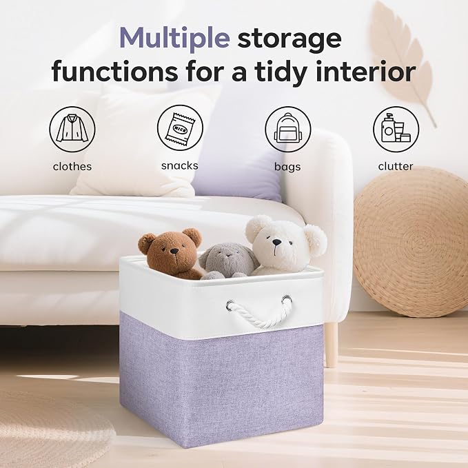 ECDYQXVU 13x13x13 Inch Storage Cube Bins Foldable Organizer Baskets 6 Pack | Soft Cotton Handles, Premium EVA Fabric, Hard Cardboard Bottom, Sturdy Metal Rim, Closet Shelf, Living Room, Bedroom, Laundry - Image 5