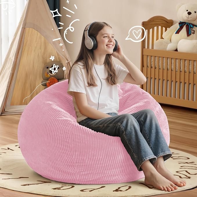 2FT Bean Bag Chair: 2' Small Bean Bags with Memory Foam Filled | Beanbag Chairs with Handle,Teardrop Bean Bag Sofa with Corduroy Machine Washable Cover for Living Room,Bedroom-Light Pink - Image 6