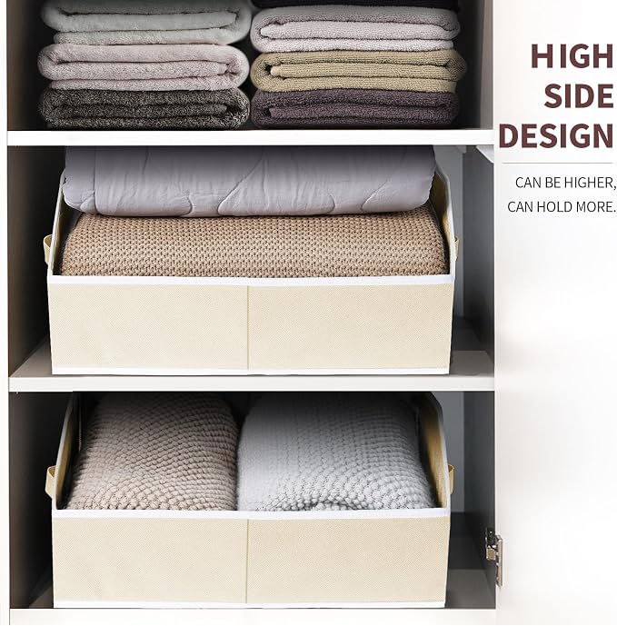 Cube Storage Organizer - Large Bins with Handle, Trapezoid Organizing Baskets for Shelves, Decorative Storage Baskets for Clothes, Blankets, Books, 4 Pack, Beige - Image 6