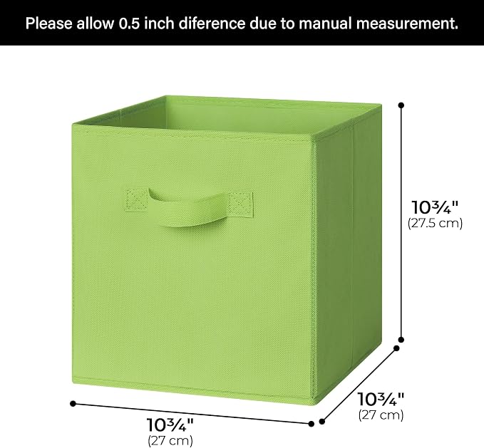 GRANNY SAYS Cube Storage Bins, 11 Inch 6-Pack Cube Organizers, Light Green | Collapsible Storage Boxes with Thickened Base Plate, Sturdy Handles, Decorative Baskets for Shelves, Closet - Image 3