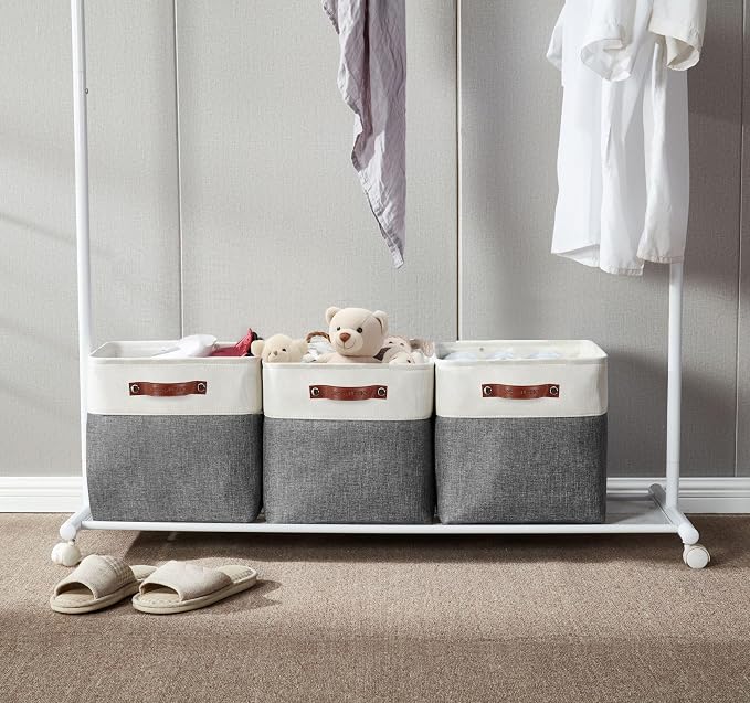 DECOMOMO Cube Storage Bin 13x13, Fabric Storage Bins | 4 Pack, Storage Baskets for Shelves, Kallax Storage Cubes (Grey & White) - Image 5