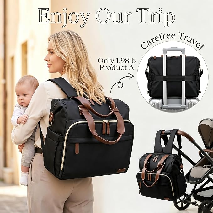 Diaper Bag Backpack Mommy Bag Large Capacity Diaper Backpack Travel Essential Baby Diaper Bag for Mom and Dad, Black (Black) - Image 6