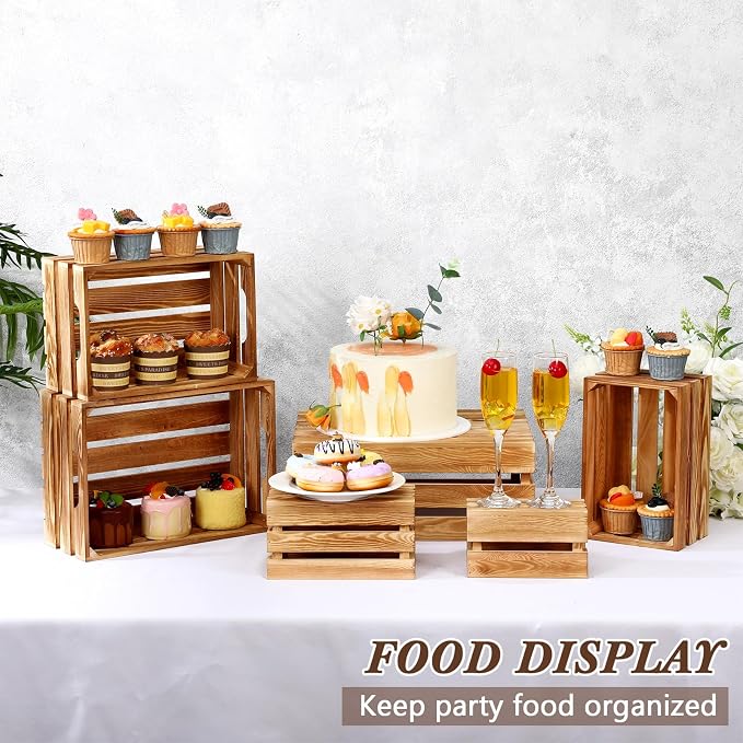 CroBlissful 6 Pcs Decorative Wood Crates for Storage Display Rustic Nesting Crates with Handle Farmhouse Wooden Storage Container Boxes for Wedding Baby Shower Birthday Party(Classic Color) - Image 3