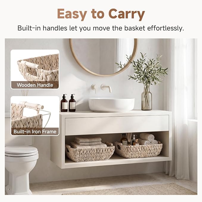 StorageWorks Wicker Baskets for Storage, Storage Baskets for Decor | Wicker Storage Baskets for Shelves, Baskets with Wooden Handles, 2-Pack Gifts Basket for Home Decor, Hand-Woven Basket - Image 4