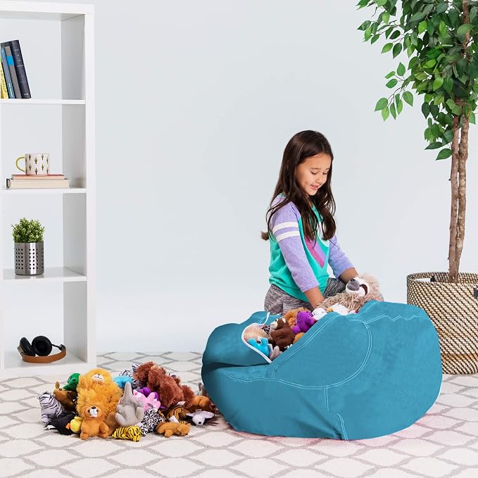 Posh Stuffable Kids Stuffed Animal Storage Bean Bag Chair Cover - Childrens Toy Organizer, Large 38" - Heather Teal - Image 6