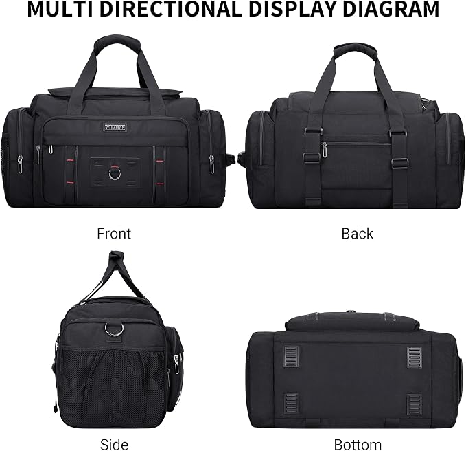 WITZMAN Duffle Bag for Men Large 49L Convertible Nylon Travel Sports Bag | With Shoe Compartment and Dry-wet Pocket, Fits 16" Laptop, Carry On, For Gym, Weekender, Overnight Trips, B719 Black - Image 8