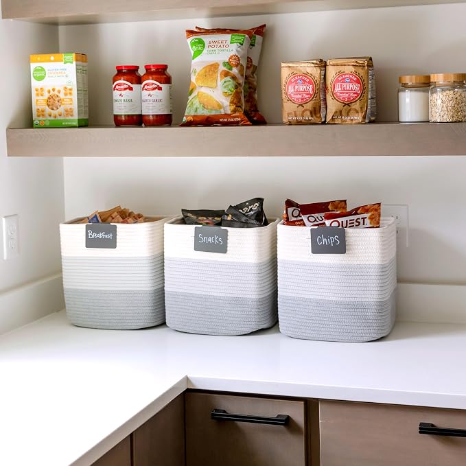 NaturalCozy 13 Inch Cube Storage Bins Cotton Rope Woven Baskets for Organizing 3-Pack | 13 x 13 Storage Cubes | Fabric Square Storage Baskets for Shelves Organizer, Kids Toy Bins, Closet Baby Nursery - Image 4