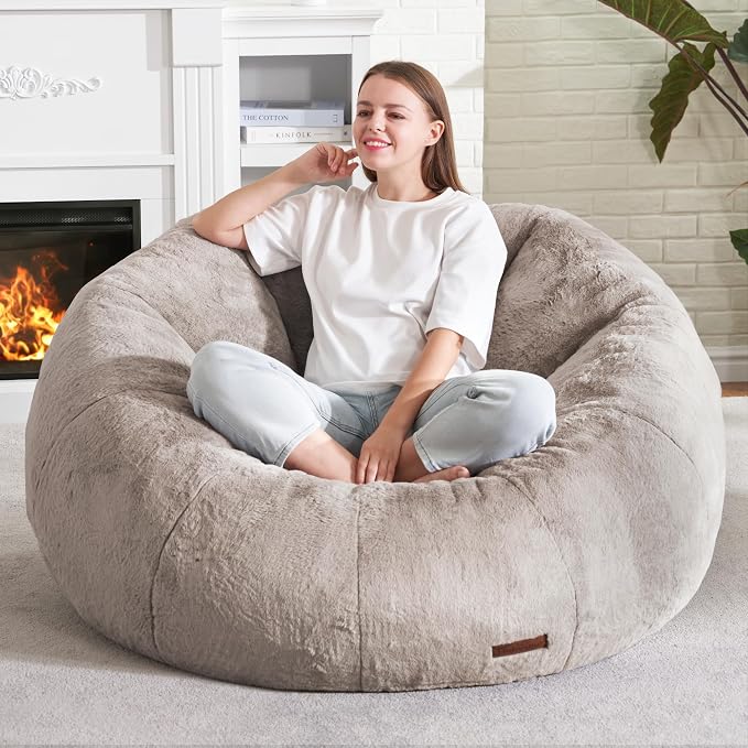 Hobestluk Large Bean Bag Chair for Adults to Relax, Donut-Shaped (Brown) | Special Donut Design, Memory Foam Filling, Comfortable Stuffed Sofa, Relaxing, Reading or Playing, Soft Plush Faux Fur Fabric - Image 3