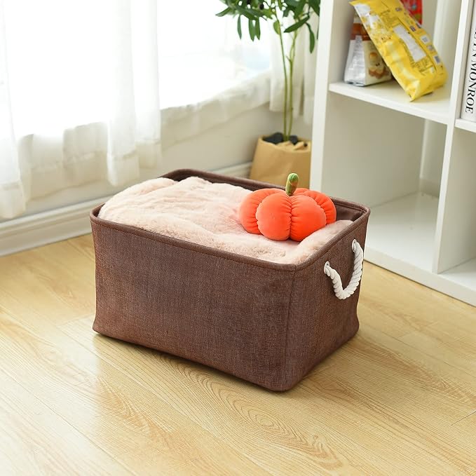 Organization and Storage Basket for Organizing - 17x14x10 inch 3 Pack Fabric Storage Cubes, Collapsible Storage Bins for Shelves Closet Organizer Toy Gift Cloth (Brown) - Image 3