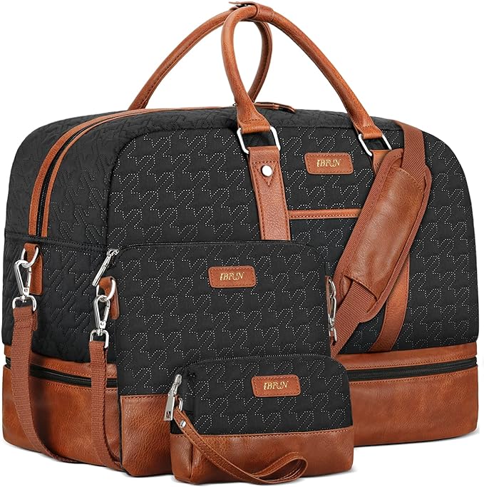 Weekender Bag for Women, Large Overnight Bag Canvas Travel Duffel Bag Carry On Tote with Shoe Compartment 21" 3Pcs Set by IBFUN