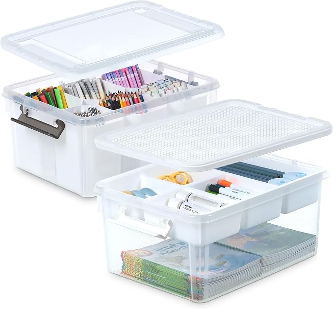 Citylife 17 QT Plastic Storage Bins Clear Storage Box with Lids Multipurpose Stackable Storage Containers for Organizing Tool, Craft, Crayon, 2 Packs by CITYLIFEHomeOrganization