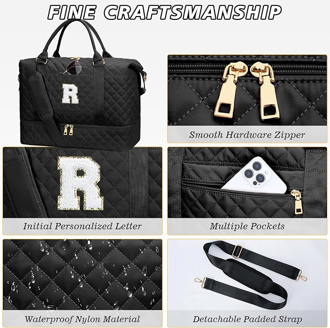Travel Bags with Makeup Bag Friend Wife Birthday Gift(Black,R) | Womens Birthday Gifts-Overnight Bags with Toiletry Bag-Weekend Bags with Shoe Compartment - Image 6