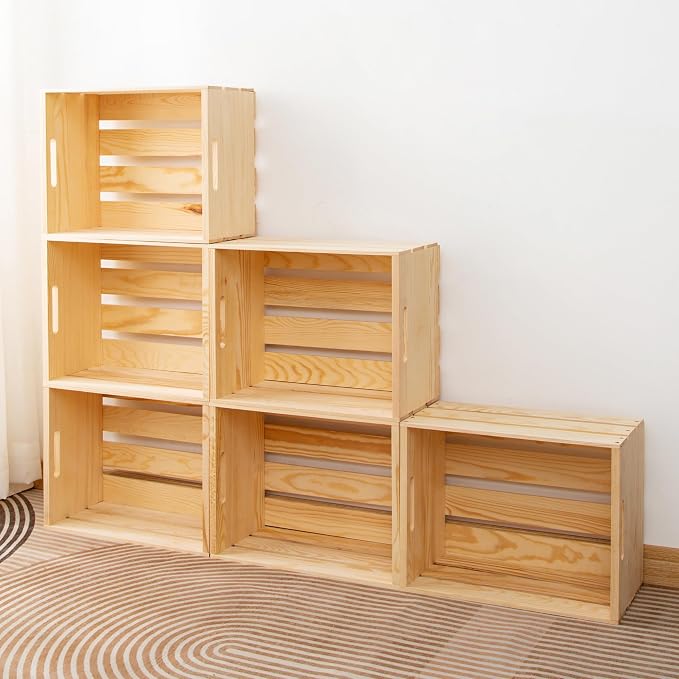 1 Pack Unfinished Pine Wooden Crate (17x13x8.9 Inches), DIY Wooden Storage Crate with Handles, Easy-Assemble Pine Milk Crates Style Organizer for Home/Office/Farmhouse Decor (1) - Image 7