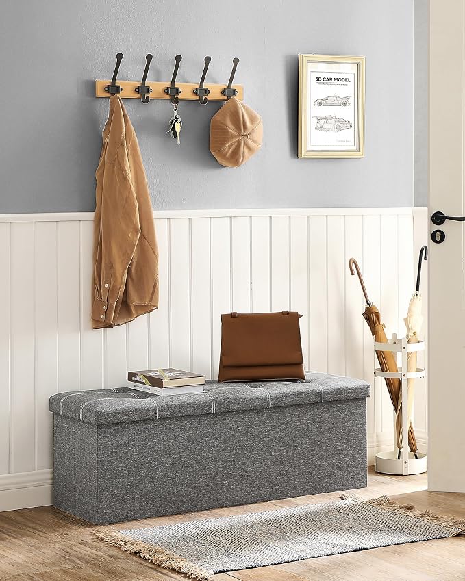 SONGMICS MAZIE Collection - 43 Inches Ottoman Storage Bench, 35 Gal. Folding Chest with Breathable Linen-Look Fabric, Load up to 660 lb, for Entryway, Living Room, Bedroom, Light Gray ULSF077G05 - Image 5