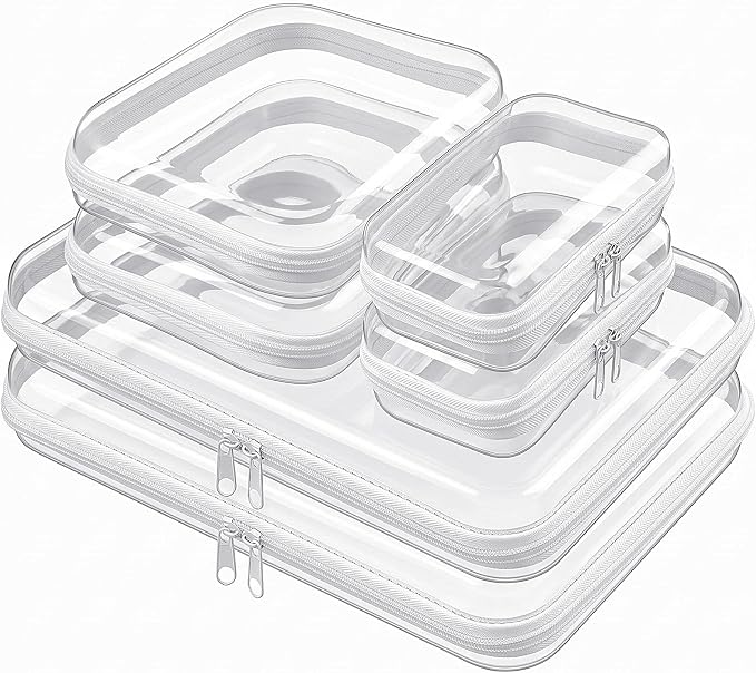 Sanwuta 6 Clear Hard Zipper Case,Clear,Three Sizes | Pencil Case Pouches ,Makeup Bag,Plastic Toiletry Diaper Bag ,Travel Toy Storage,Waterproof Organizer Bins by Sanwuta
