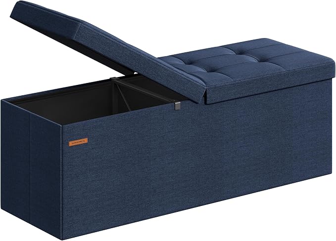 SONGMICS Mazie Collection - 43 Inches Storage Ottoman, Foldable Storage Bench with Flipping Lid, 660 lb Load Capacity, for Entryway, Living Room, Bedroom, Midnight Blue ULSF076Q02 by Unknown