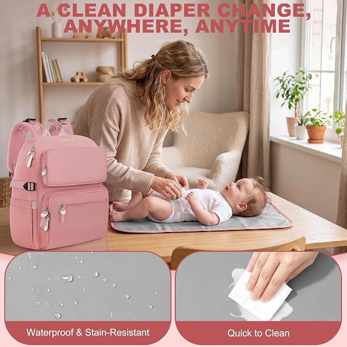 IBVIVIC Diaper Bag Backpack with Portable Changing Pad, Multifunctional Baby Bag for Mom Dad, Large Capacity, Stroller Straps, Insulated Bottle Pockets & Pacifier Case (Blush Pink) - Image 5
