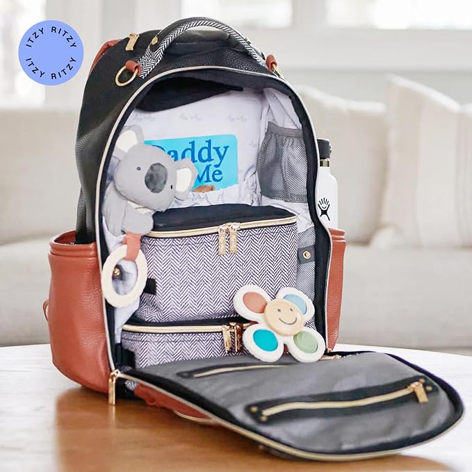 Itzy Ritzy Boss Plus Diaper Bag Backpack with 19 Pockets (Coffee & Cream) | Large Diaper Bag Backpack Includes 2 Insulated Bottle Pockets, Changing Pad, Stroller Clips, Padded Straps, Travel-Ready - Image 8