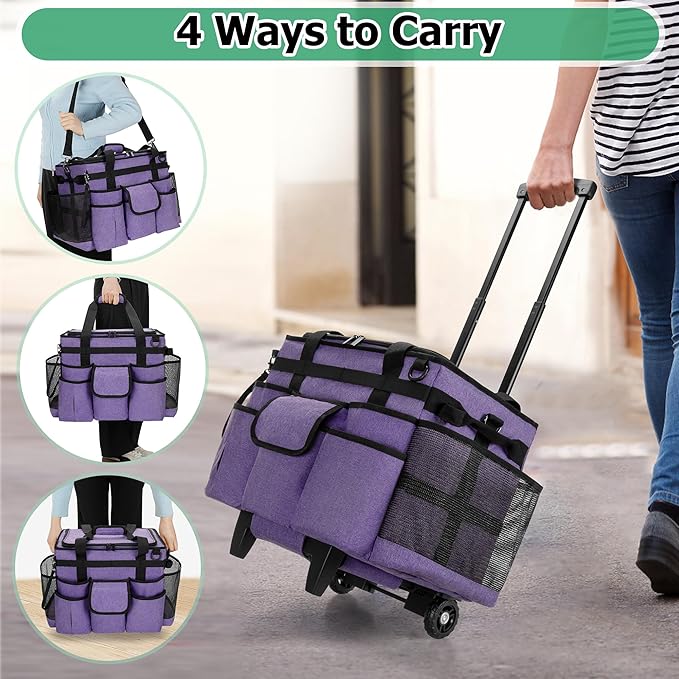 LoDrid Rolling Cleaning Caddy with Lid and Detachable Trolley, Purple | Cleaning Supplies Organizer, Cleaning Caddy Cart on Wheels with Handle and Shoulder Strap for Housekeepers - Image 5