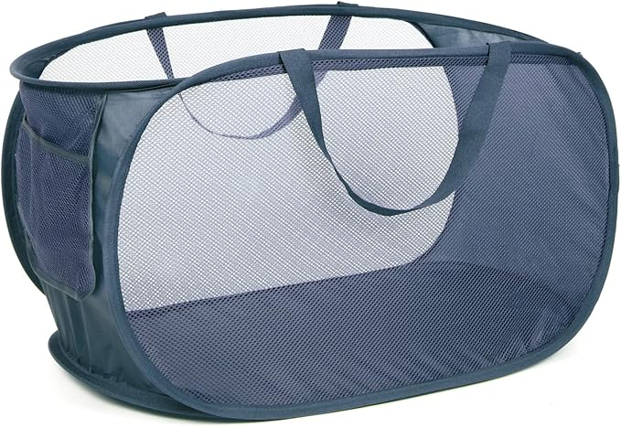 4 Pack Collapsible Laundry Baskets, Foldable Laundry Basket with Pocket, Durable Pop Up Hampers, Reinforced Handles Dirty Clothes Hamper for Laundry, Bedroom, Bathroom, Dorm, Travel or Camping Navy - Image 2