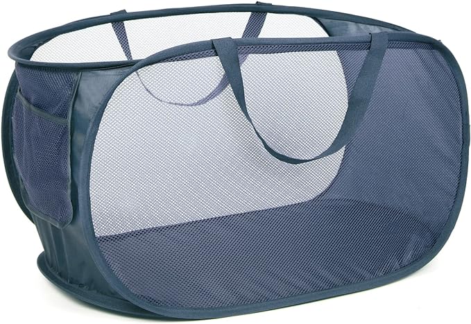 4 Pack Collapsible Laundry Baskets, Foldable Laundry Basket with Pocket, Durable Pop Up Hampers, Reinforced Handles Dirty Clothes Hamper for Laundry, Bedroom, Bathroom, Dorm, Travel or Camping Navy - Image 2