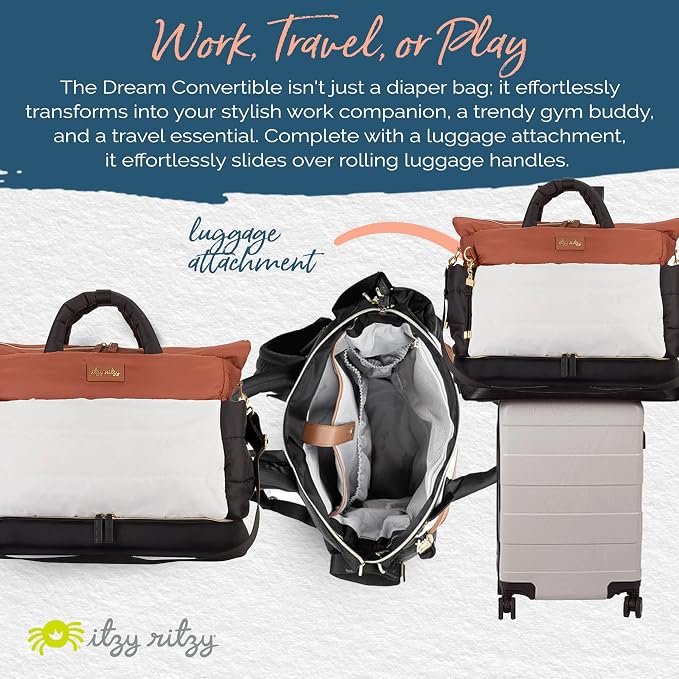 Itzy Ritzy Dream Convertible Diaper Bag Tote Backpack - Baby Diaper Bag with 14 Pockets, Changing Pad & More (Coffee & Cream) - Image 5