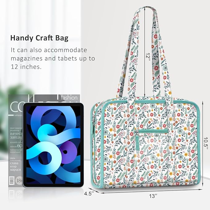FINPAC Sewing and Craft Supplies Storage Tote Bag with Clear Pockets | Large Art Organizer Caddy Travel Packing Shoulder Bag for Knitting, Sewing Accessories, Spring Bloom - Image 6