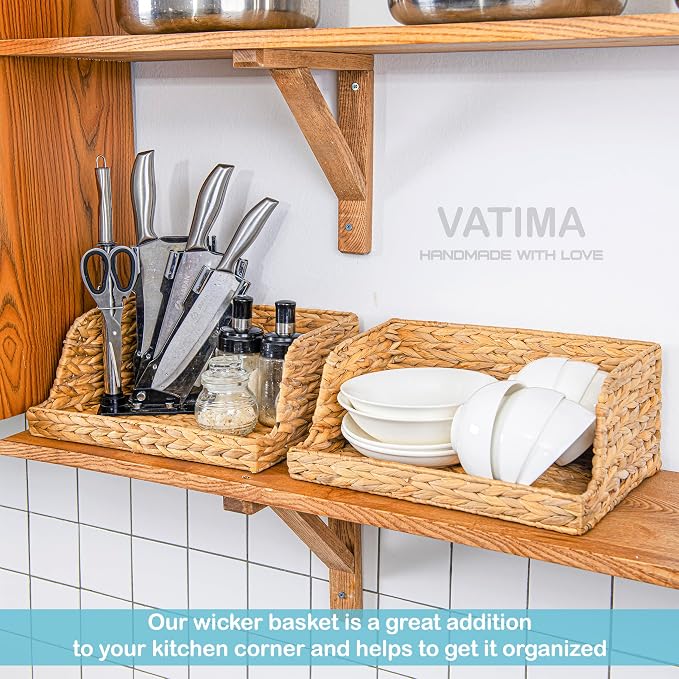 VATIMA Water Hyacinth Storage Baskets with Large Open-Front for Kitchen, Decorative for Living Room, 13.4” x 9.5” x 5.5”, 2 Pack - Image 6