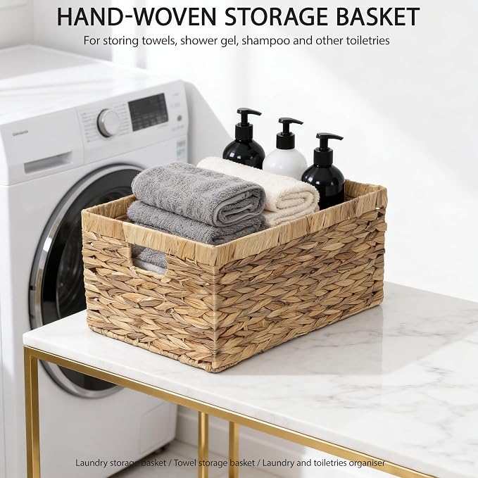 Storage Container, Natural Water Hyacinth Storage Bins Rectangular Basket,Arts and Crafts. | Natural Rectangular Basket Decorative Organizer Basket for Bathroom, Bedroom, Closet, Handwoven Home Storage - Image 2