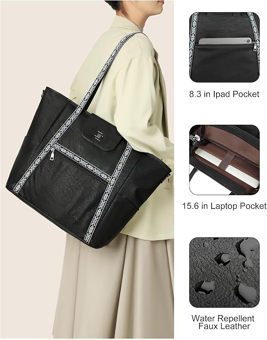 Large Laptop Tote Bag for Women Designer Leather Laptop Bag, 15.6in | Fashion Travel Backpack Purse Shoulder Handbag Fits 15.6 Laptop, Daily, Work, Business Trip, Weekend Travel, Teacher - Image 5