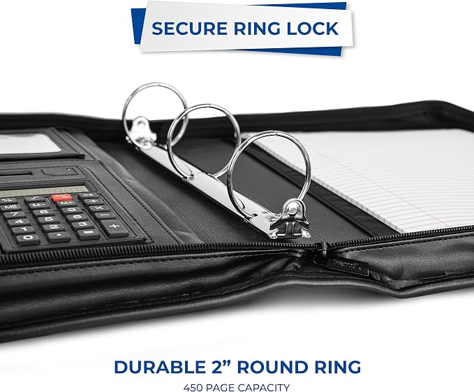 Samsill Professional Padfolio/Portfolio with Zippered Closure Case, 2 Inch Removable Round Ring Binder, Retractable Handles, Interior 10.1” Tablet Sleeve, Black - Image 9