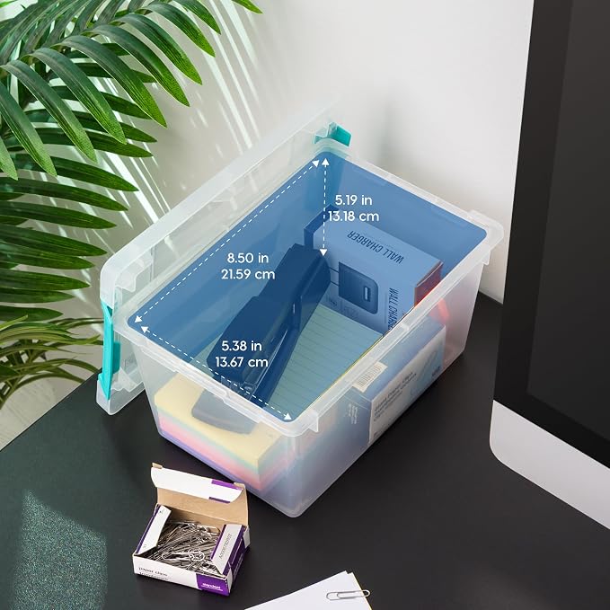 IRIS USA Storage Bins with Lids |Made in USA| 4 Qt - (6-Pack) - Clear | Sensory Craft Organizers, Plastic Clip Box Totes, Flat Containers for Organizing Paper, Office, Art & Study Supplies - Image 3