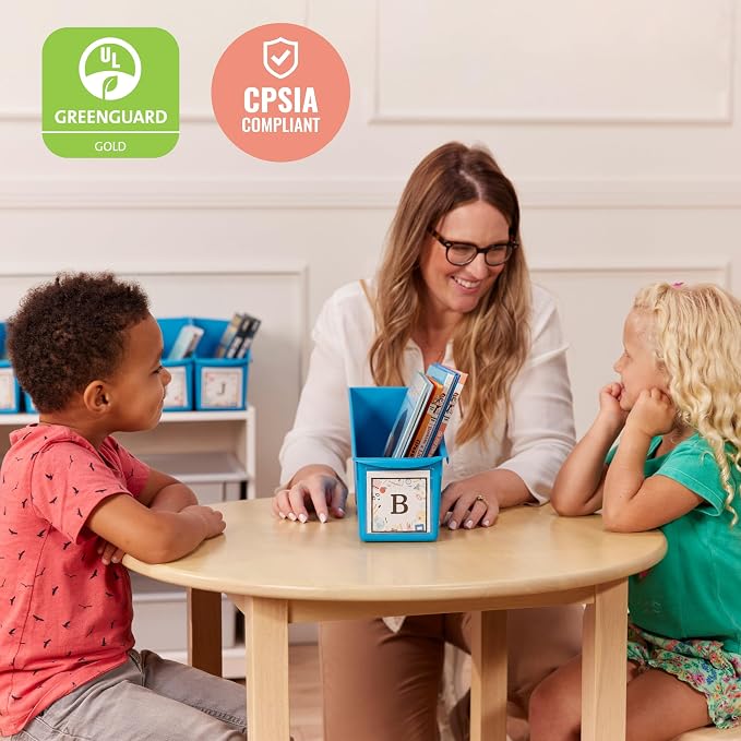 ECR4Kids Linking Plastic Storage Book Bin, Multipurpose Organization, Neon Blue, 10-Piece | Durable plastic with built-in handles, interlocking, nestable, ideal for books, magazines, and files in a classroom or office - Image 6