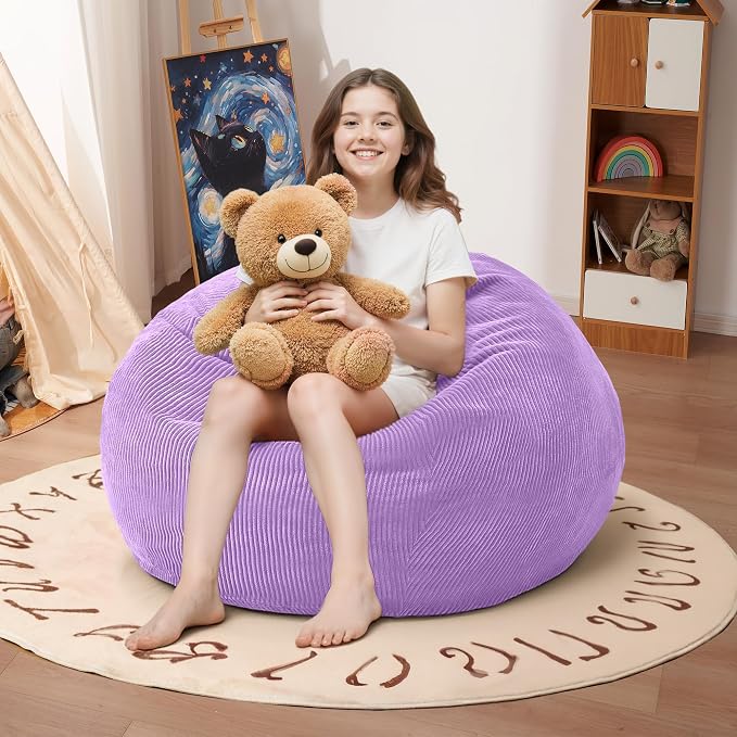 2FT Bean Bag Chair: 2' Small Bean Bags with Memory Foam Filled | Beanbag Chairs with Handle,Teardrop Bean Bag Sofa with Corduroy Machine Washable Cover for Living Room,Bedroom-Purple by Cansunna