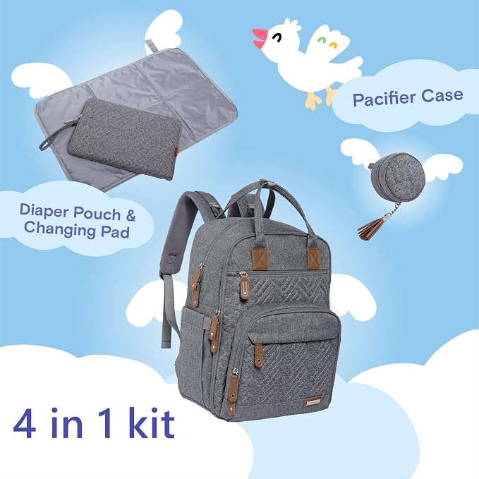 iniuniu Baby Diaper Bag Backpack, 4 in 1 kit Large Capacity Travel Backpack | Waterproof Backpack for Moms Dads,Travel Backpack with Pouch,Washable Changing Pad, Baby Essentials - Image 2