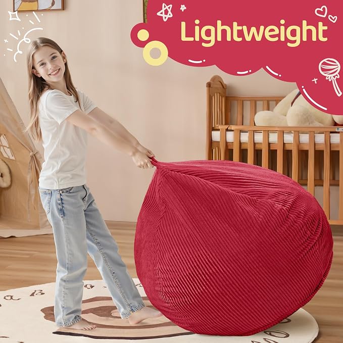 2.5FT Bean Bag Chair,Teardrop Bean Bags with Memory Foam Filled | Beanbag Chairs with Handle,Teardrop Bean Bag Sofa with Corduroy Machine Washable Cover for Living Room,Bedroom-Red - Image 3