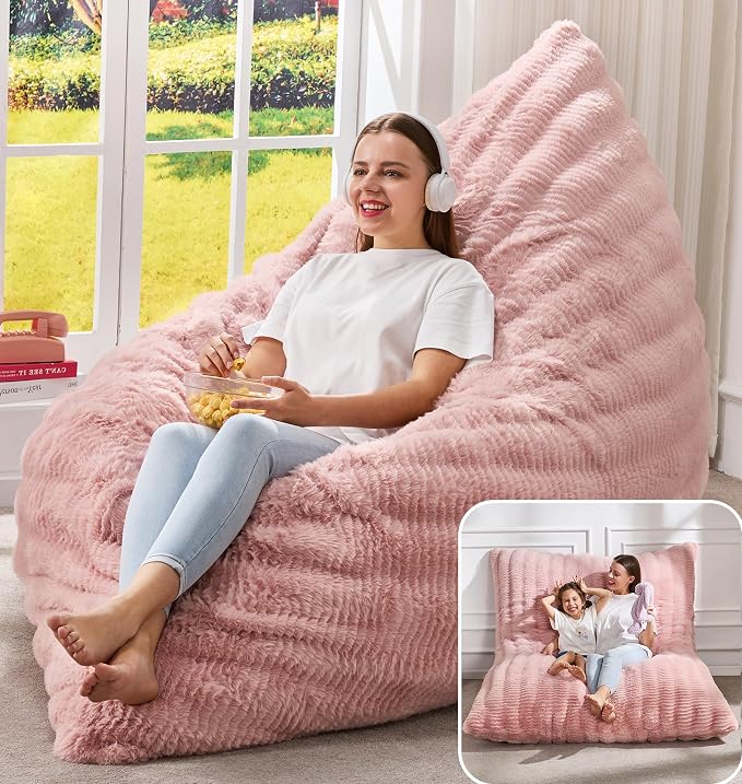 Hobestluk Adult Bean Bag Chair 3 in 1 Convertible Large Bean Bag Sofa | Ripple Pink,Machine Washable,Removable Cover,Easy Convert And Install, Oversied Floor Bed,For Livingroom Bedroom - Image 6