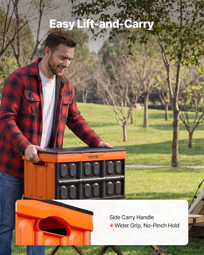 VEVOR Plastic Collapsible Storage Bins with Lids, 45L 3Packs, Stackable Folding Storage Crates with Handles, Holds 44 lbs Per Bin, Heavy Duty Containers, Space-Saving Baskets, for Home Organizing - Image 5