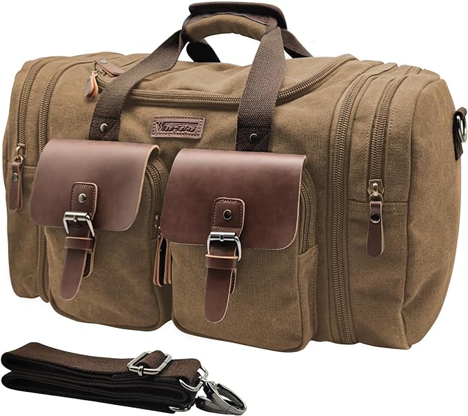 Wildroad Canvas Duffle Bag - 50L Expandable Weekender Overnight Travel Bag | Gifts for Men, Holiday Birthday Gift for Dad, Husband & Partner, Carry-on Size by WILDROAD